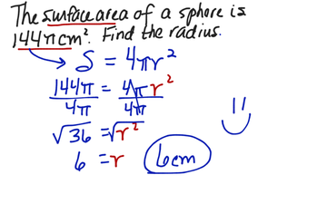 Section 12.6 Find Radius Of Sphere Given Surface Area